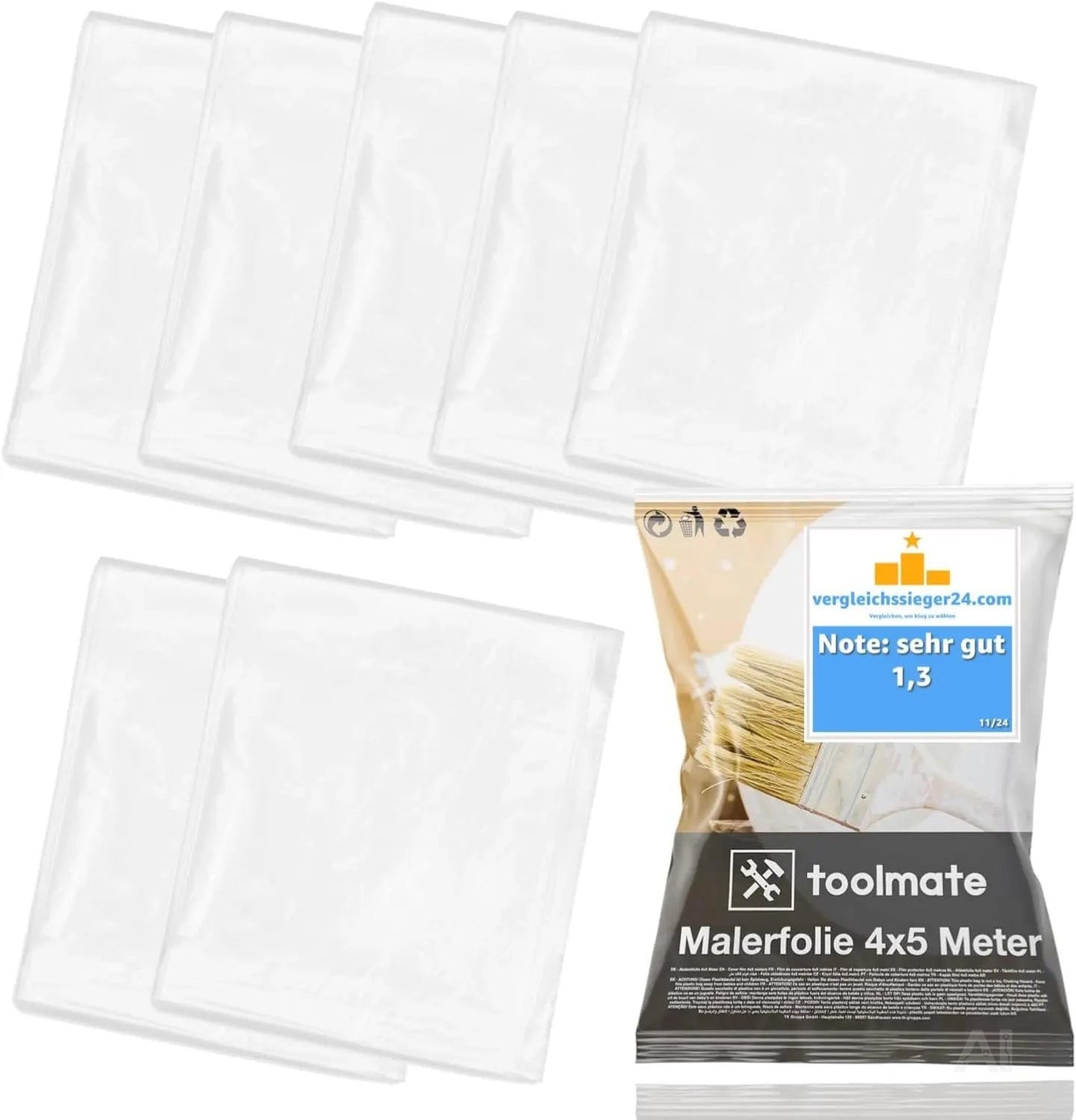 6x Abdeckfolie Maler - extra stark & dick - Malerfolie transparent 4x5 Meter