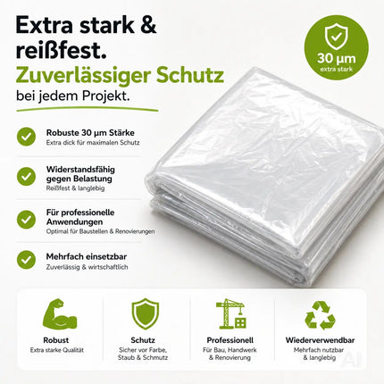 6x Abdeckfolie Maler - extra stark & dick - Malerfolie transparent 4x5 Meter