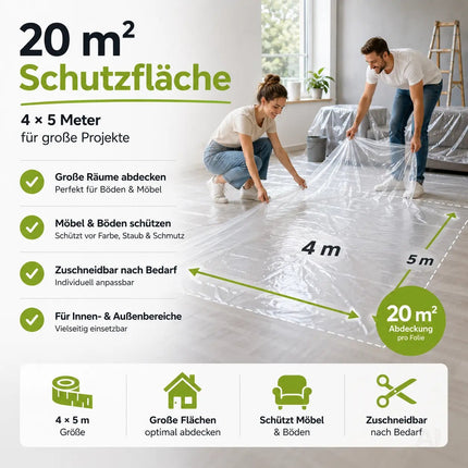 6x Abdeckfolie Maler - extra stark & dick - Malerfolie transparent 4x5 Meter