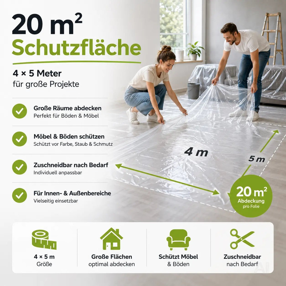 6x Abdeckfolie Maler - extra stark & dick - Malerfolie transparent 4x5 Meter – Detailansicht 6