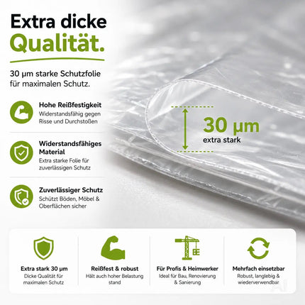 6x Abdeckfolie Maler - extra stark & dick - Malerfolie transparent 4x5 Meter