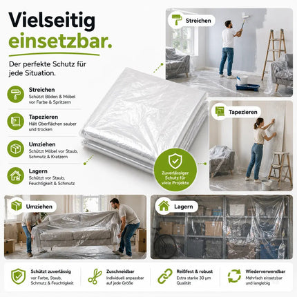 6x Abdeckfolie Maler - extra stark & dick - Malerfolie transparent 4x5 Meter