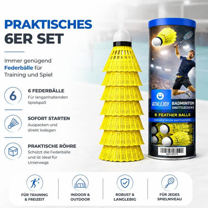 6x Badminton Federbälle - Training und Wettkampf - Badmintonbälle für den Einsatz im Freien und in der Halle