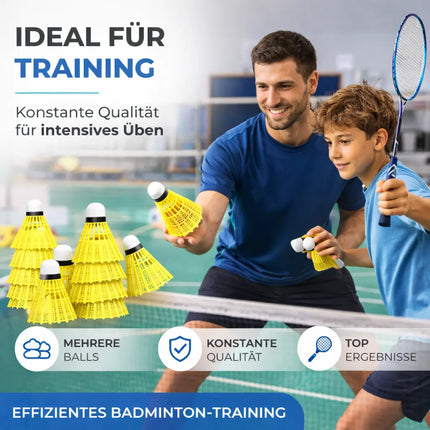 6x Badminton Federbälle - Training und Wettkampf - Badmintonbälle für den Einsatz im Freien und in der Halle