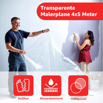 6x Easy Clean - 4 x 5 m - 120 qm - extra stark - Abdeckfolie Maler Abdeckplane Malerfolie