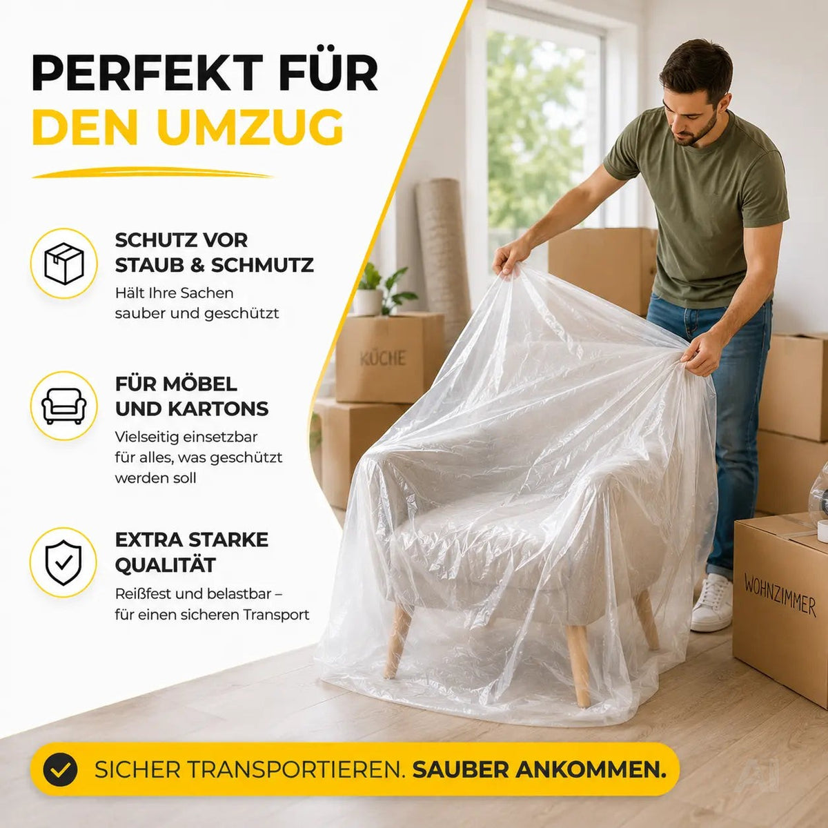 6x Easy Clean - 4 x 5 m - 120 qm - extra stark - Abdeckfolie Maler Abdeckplane Malerfolie – Detailansicht 2