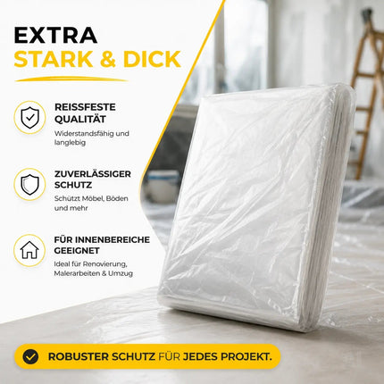 6x Easy Clean - 4 x 5 m - 120 qm - extra stark - Abdeckfolie Maler Abdeckplane Malerfolie