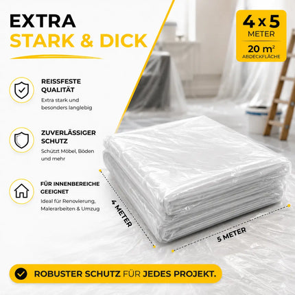 6x Easy Clean - 4 x 5 m - 120 qm - extra stark - Abdeckfolie Maler Abdeckplane Malerfolie