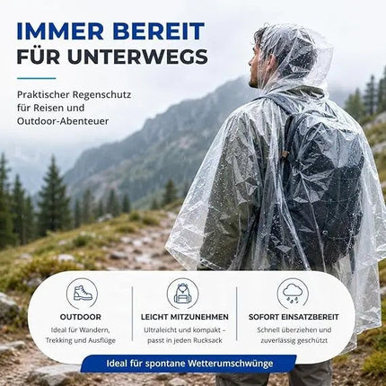 6x Einweg & Einmal Regenjacke mit Kaputze - Regenponcho Regencape Regenumhang