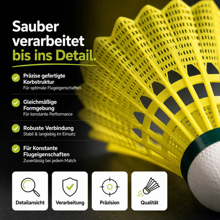 6x Federbälle gelb Badmintonbälle für Training & Wettkampf Badminton