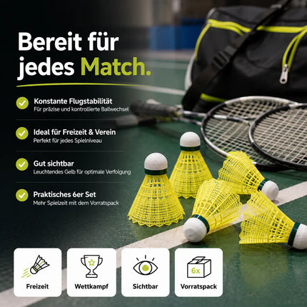 6x Federbälle gelb Badmintonbälle für Training & Wettkampf Badminton