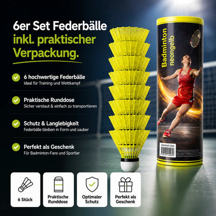 6x Federbälle gelb Badmintonbälle für Training & Wettkampf Badminton