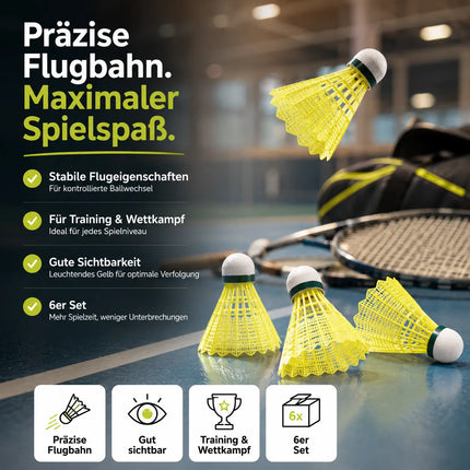 6x Federbälle gelb Badmintonbälle für Training & Wettkampf Badminton