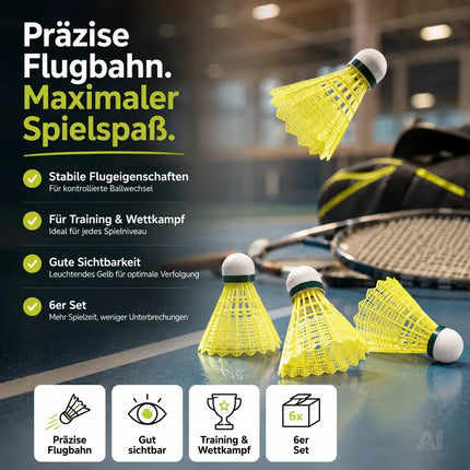 6x Federbälle gelb Badmintonbälle für Training & Wettkampf Badminton