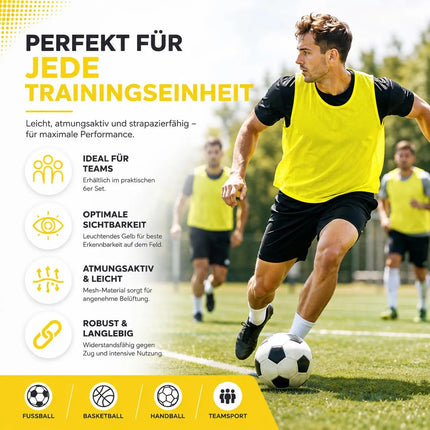 6x Leibchen Training gelb – Trainingsleibchen für Fußballtraining & Teamsport – Fußballtrikot für Erwachsene & Kinder, Basketball & Handball (6x Gelb Erwachsene)