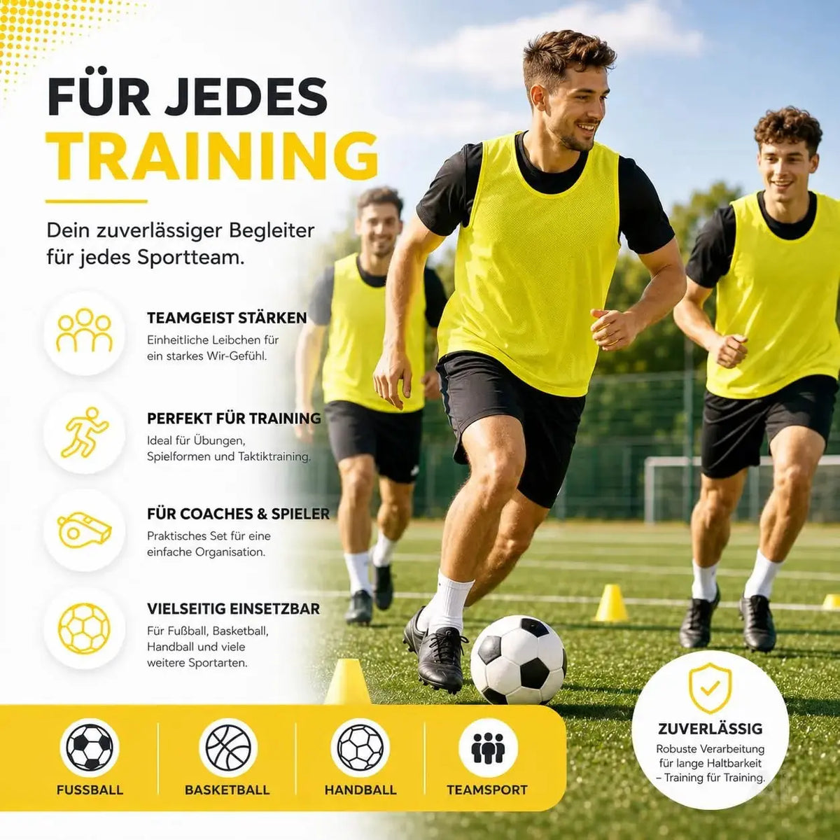 6x Leibchen Training gelb – Trainingsleibchen für Fußballtraining & Teamsport – Fußballtrikot – Detailansicht 2