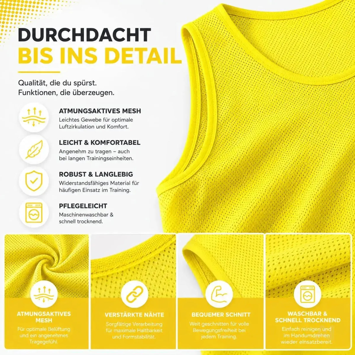 6x Leibchen Training gelb – Trainingsleibchen für Fußballtraining & Teamsport – Fußballtrikot – Detailansicht 3