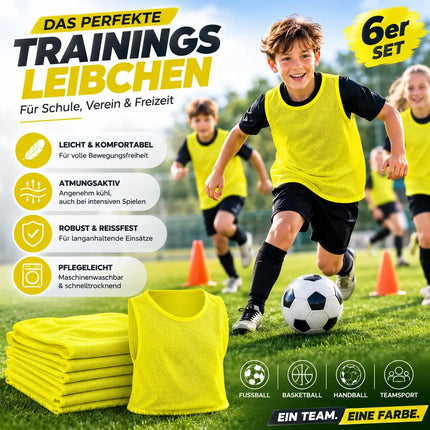 6x Leibchen Training gelb – Trainingsleibchen für Fußballtraining & Teamsport – Fußballtrikot für Erwachsene & Kinder, Basketball & Handball (6x Gelb Kinder)