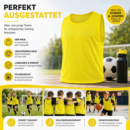 6x Leibchen Training gelb – Trainingsleibchen für Fußballtraining & Teamsport – Fußballtrikot für Erwachsene & Kinder, Basketball & Handball (6x Gelb Kinder)