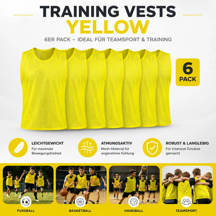 6x Leibchen Training gelb – Trainingsleibchen für Fußballtraining & Teamsport – Fußballtrikot für Erwachsene & Kinder, Basketball & Handball (6x Gelb Kinder)