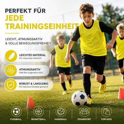 6x Leibchen Training gelb – Trainingsleibchen für Fußballtraining & Teamsport – Fußballtrikot für Erwachsene & Kinder, Basketball & Handball (6x Gelb Kinder)
