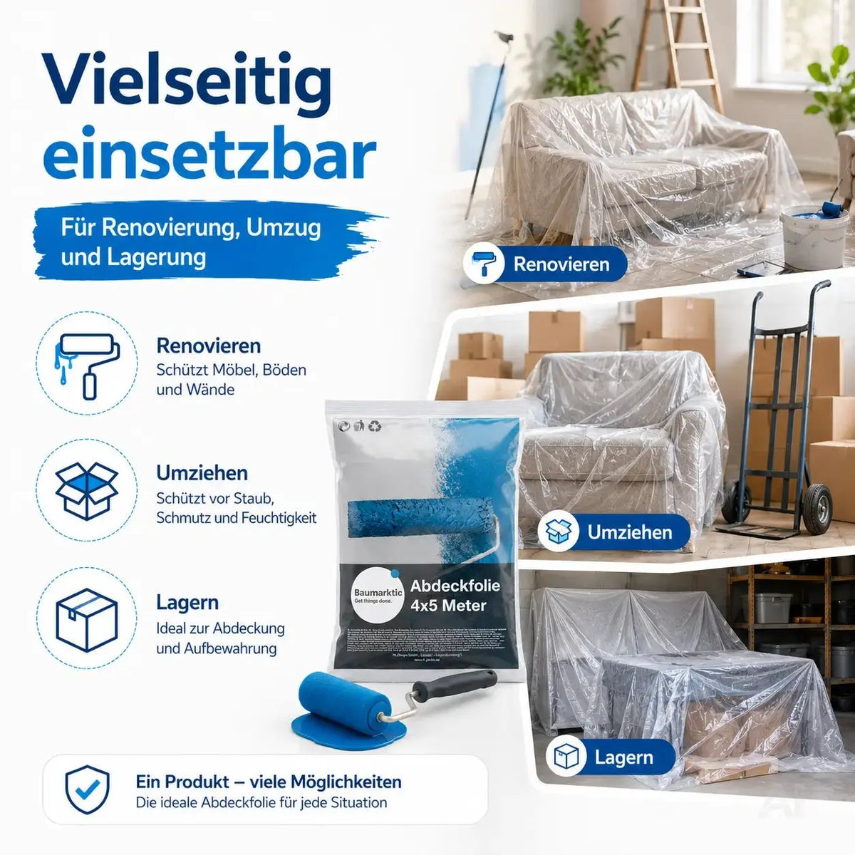 6x Malerplane 4x5 meter - Abdeckfolie - transparent & extra stark – Detailansicht 3