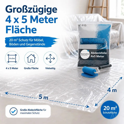 6x Malerplane 4x5 meter - Abdeckfolie - transparent & extra stark