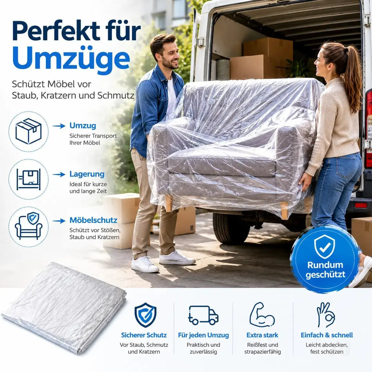 6x Malerplane 4x5 meter - Abdeckfolie - transparent & extra stark – Detailansicht 6
