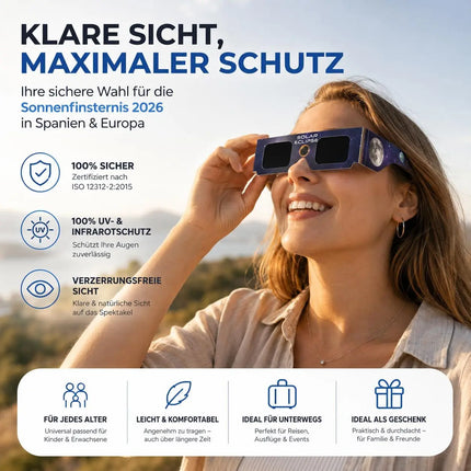 6x Sonnenfinsternis Brille ISO 12312-2 zertifiziert – Schutzbrille für Sonnenfinsternis 2026 in Spanien, Frankreich & Europa – Universal passend