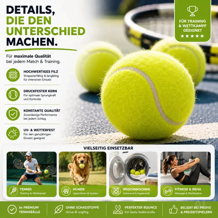 6x Tennisbälle für Wettkampf & Training - Tennisball Tennis gelb für alle Beläge – Detailansicht 5