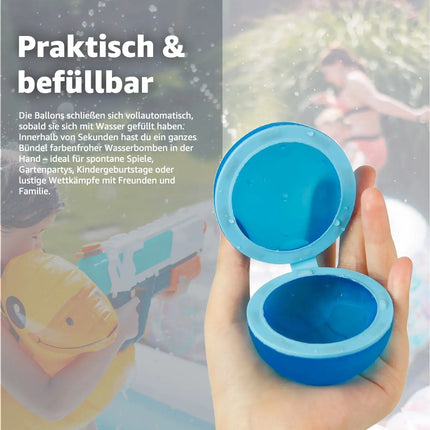 6x Wasserbomben Wiederverwendbar - Schnell befüllbar, Selbstschließend, magnetisch - Für Kinder & Erwachsene