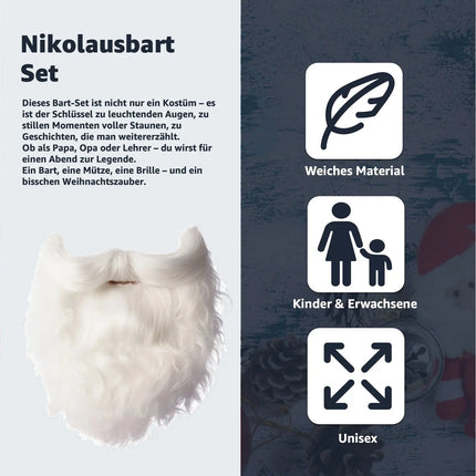 6x Weihnachtsmannbart - Nikolausbart Set weiß Weiss - zum Verkleiden als Nikolaus