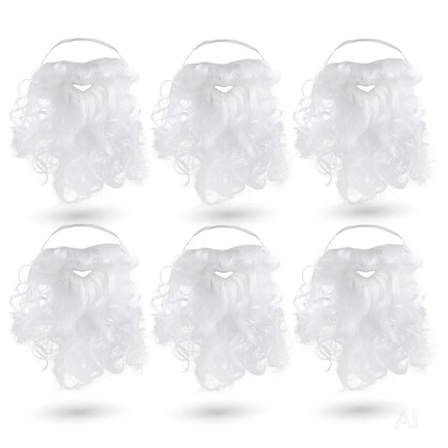 6x Weihnachtsmannbart - Nikolausbart Set weiß Weiss - zum Verkleiden als Nikolaus