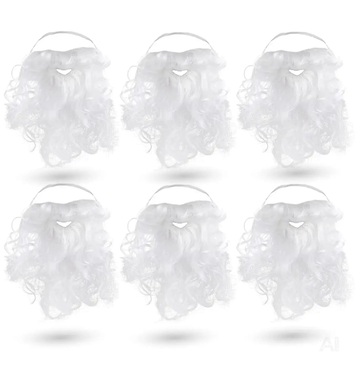6x Weihnachtsmannbart - Nikolausbart Set weiß Weiß - zum Verkleiden als Nikolaus