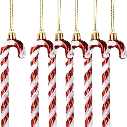 6x Zuckerstangen rot-weiß – glitzernder Baumschmuck für Weihnachten & Weihnachtsbaum – festliche Weihnachtsdeko aus Kunststoff
