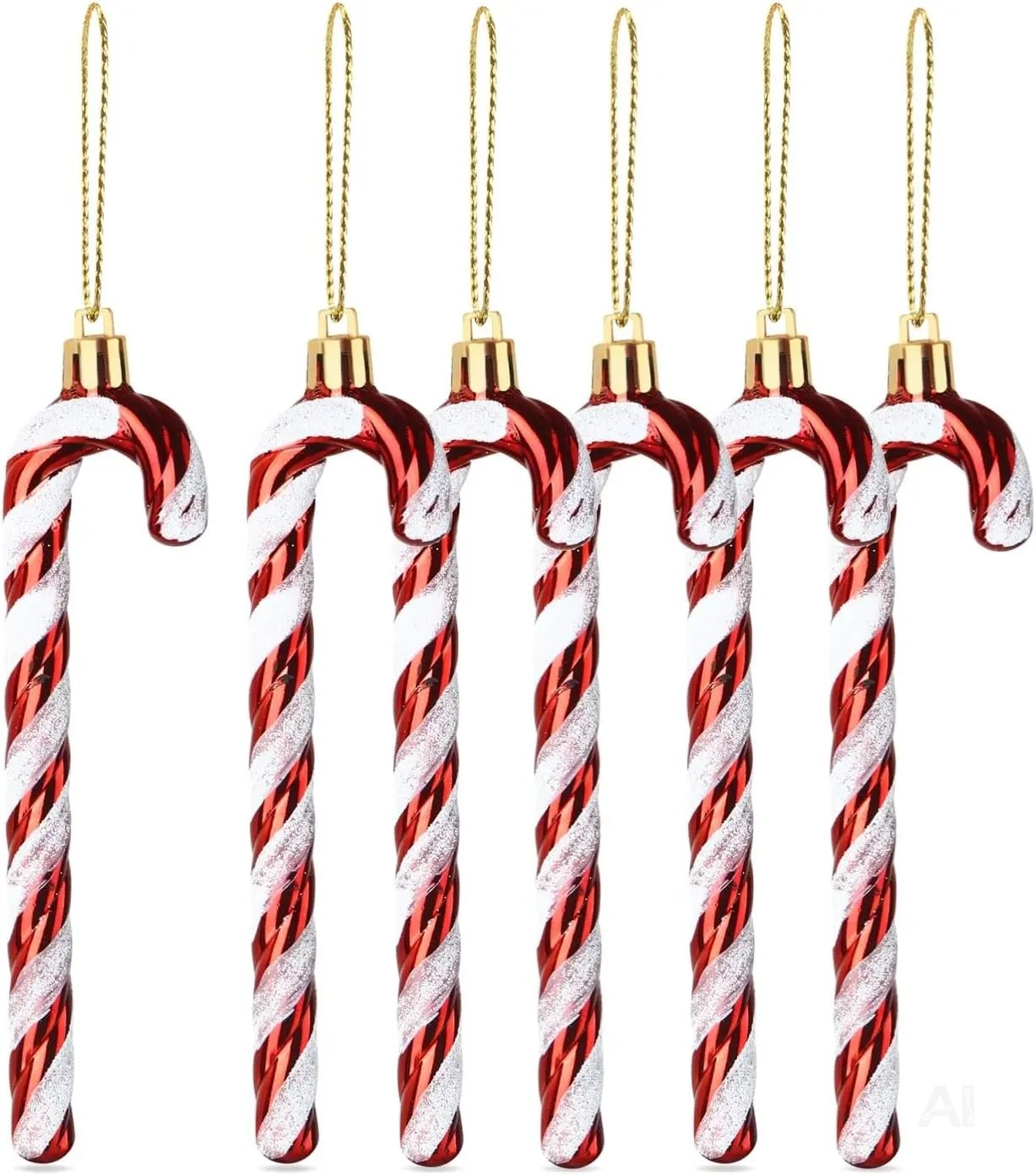 6x Zuckerstangen rot-weiß – glitzernder Baumschmuck für Weihnachten & Weihnachtsbaum – festliche Weihnachtsdeko aus Kunststoff