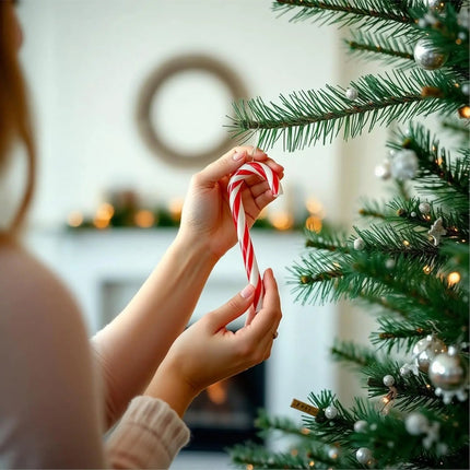 6x Zuckerstangen rot-weiß – glitzernder Baumschmuck für Weihnachten & Weihnachtsbaum – festliche Weihnachtsdeko aus Kunststoff