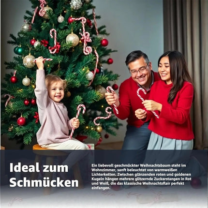 6x Zuckerstangen rot-weiß – glitzernder Baumschmuck für Weihnachten & Weihnachtsbaum – festliche Weihnachtsdeko aus Kunststoff