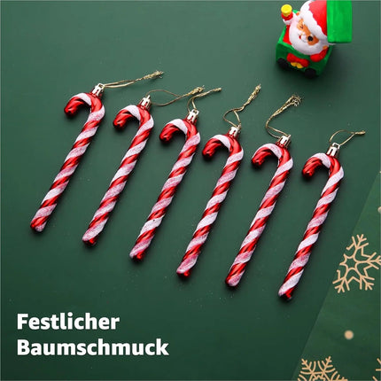6x Zuckerstangen rot-weiß – glitzernder Baumschmuck für Weihnachten & Weihnachtsbaum – festliche Weihnachtsdeko aus Kunststoff