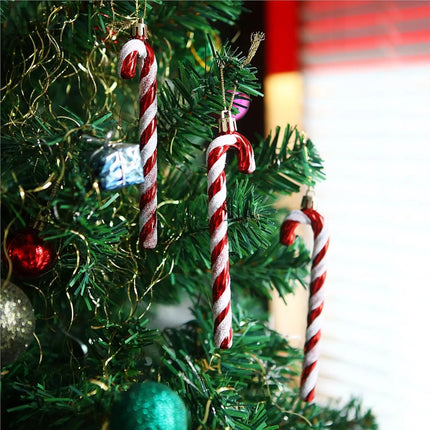 6x Zuckerstangen rot-weiß – glitzernder Baumschmuck für Weihnachten & Weihnachtsbaum – festliche Weihnachtsdeko aus Kunststoff
