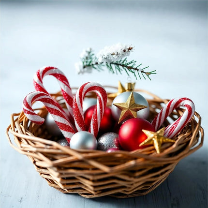 6x Zuckerstangen rot-weiß – glitzernder Baumschmuck für Weihnachten & Weihnachtsbaum – festliche Weihnachtsdeko aus Kunststoff