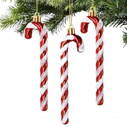 6x Zuckerstangen rot-weiß – glitzernder Baumschmuck für Weihnachten & Weihnachtsbaum – festliche Weihnachtsdeko aus Kunststoff