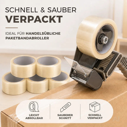 6x transparentes Klebeband 66 Meter extra stark – Packband Paketband Verpackungsband Paketklebeband für Verpackungen wie Pakete & Paketbandabroller
