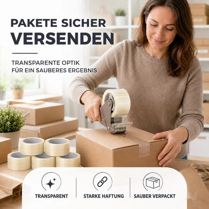 6x transparentes Klebeband 66 Meter extra stark – Packband Paketband Verpackungsband Paketklebeband für Verpackungen wie Pakete & Paketbandabroller