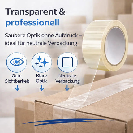 6x transparentes Klebeband 66 m – extra stark – Packband / Paketband / Verpackungsband für Pakete & Kartons – geeignet für Abroller