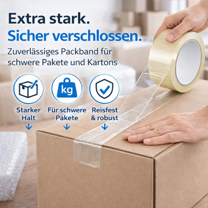 6x transparentes Klebeband 66 m – extra stark – Packband / Paketband / Verpackungsband für Pakete & Kartons – geeignet für Abroller