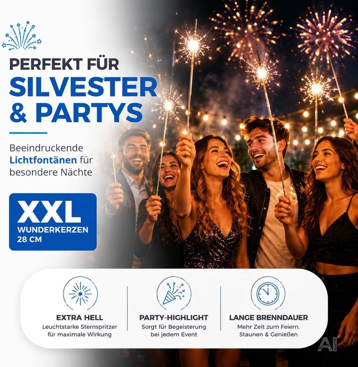 Wunderkerzen 28 cm - Sternspritzer Fontäne für Partys & Feuerwerk & Geburtstag
