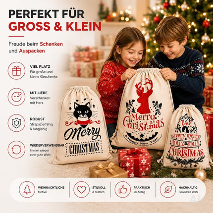 Vier Weihnachts-Geschenksäcke Modell 2 in natürlicher Optik mit Kordelzug – Produktmotiv 5