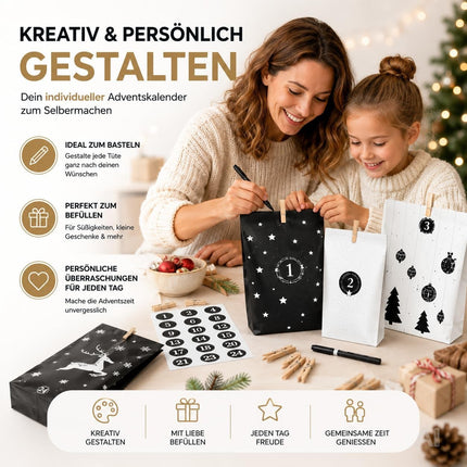 Adventskalender mit 24 Tüten Modell 3 in Schwarz und Weiß mit Weihnachtsmotiven – Produktmotiv 5