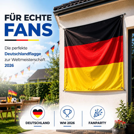 Deutschland Flagge WM 2026 Fahne - Fanartikel Weltmeisterschaft - strapahrzierfähiges Polyester & Metallösen
